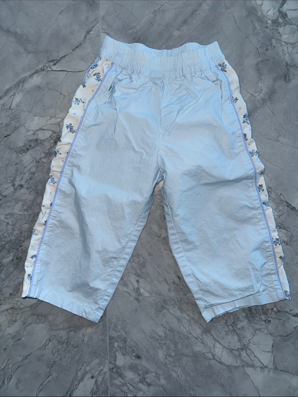 Zara Kids Light Blue Pull-On linen Pants with Floral Side Trim